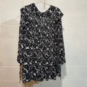 Free People‎ Women's These Dreams Mini Dress SMALL Black Combo Babydoll Ruffles